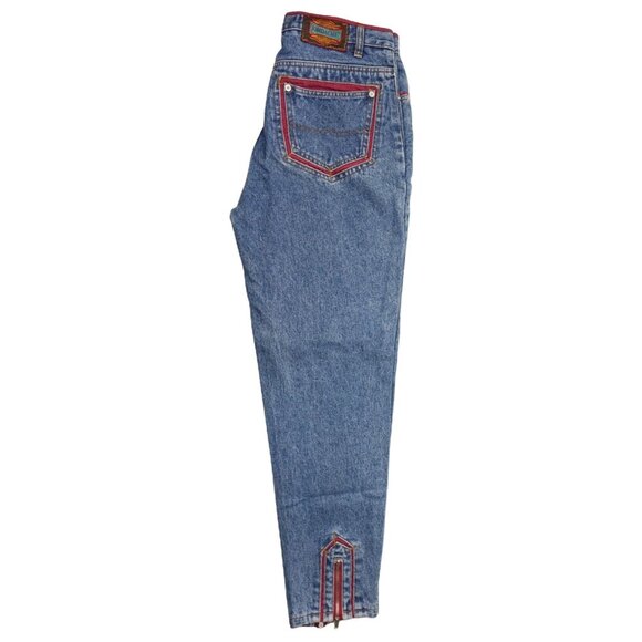 Vintage 80's Jordache Jeans Sz 11/12 High Rise Tapered Ankle Zipper Red Piping T - Picture 4 of 12